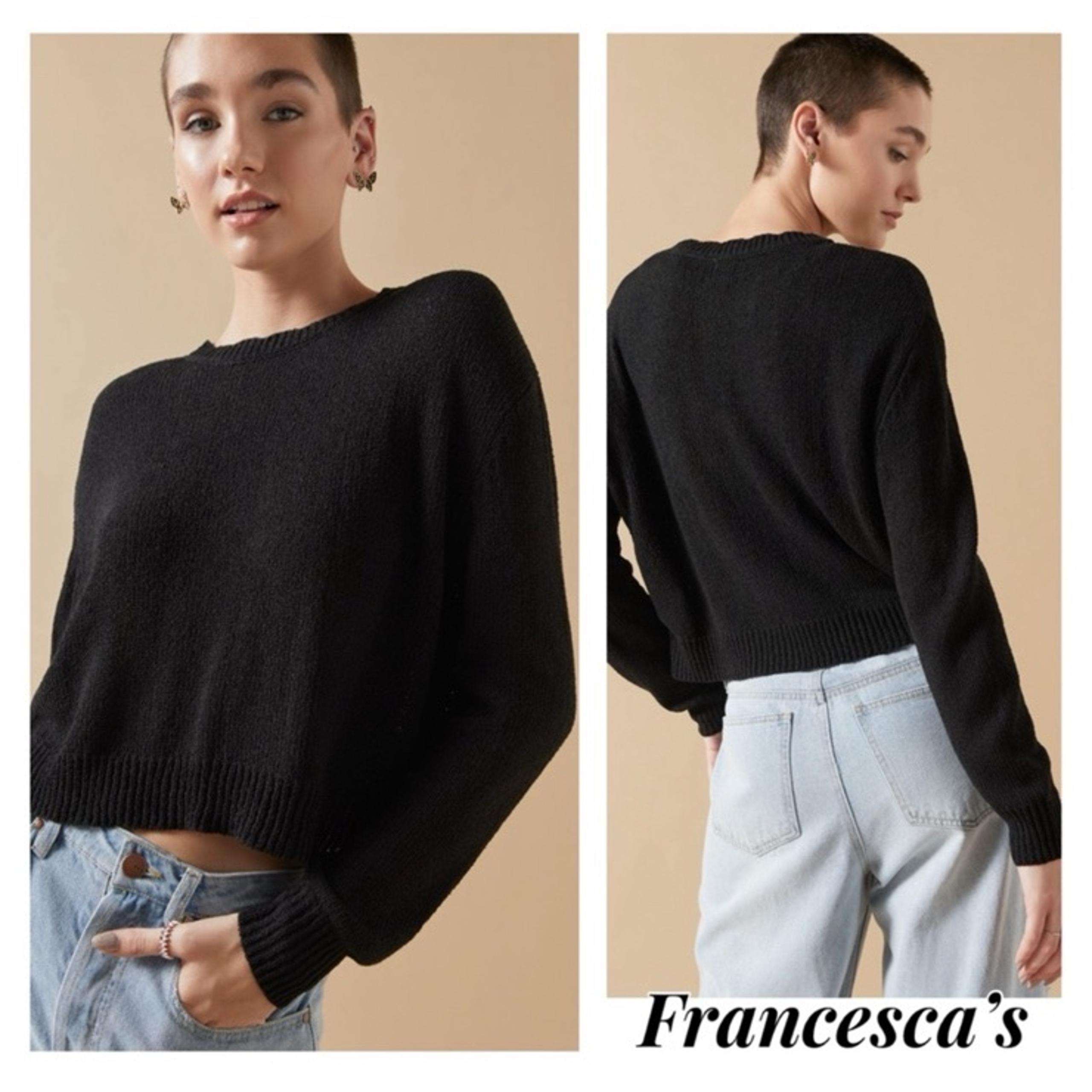 New Fall Francescas Cheyenne Scallop Neck Textured Black Pullover Sweater