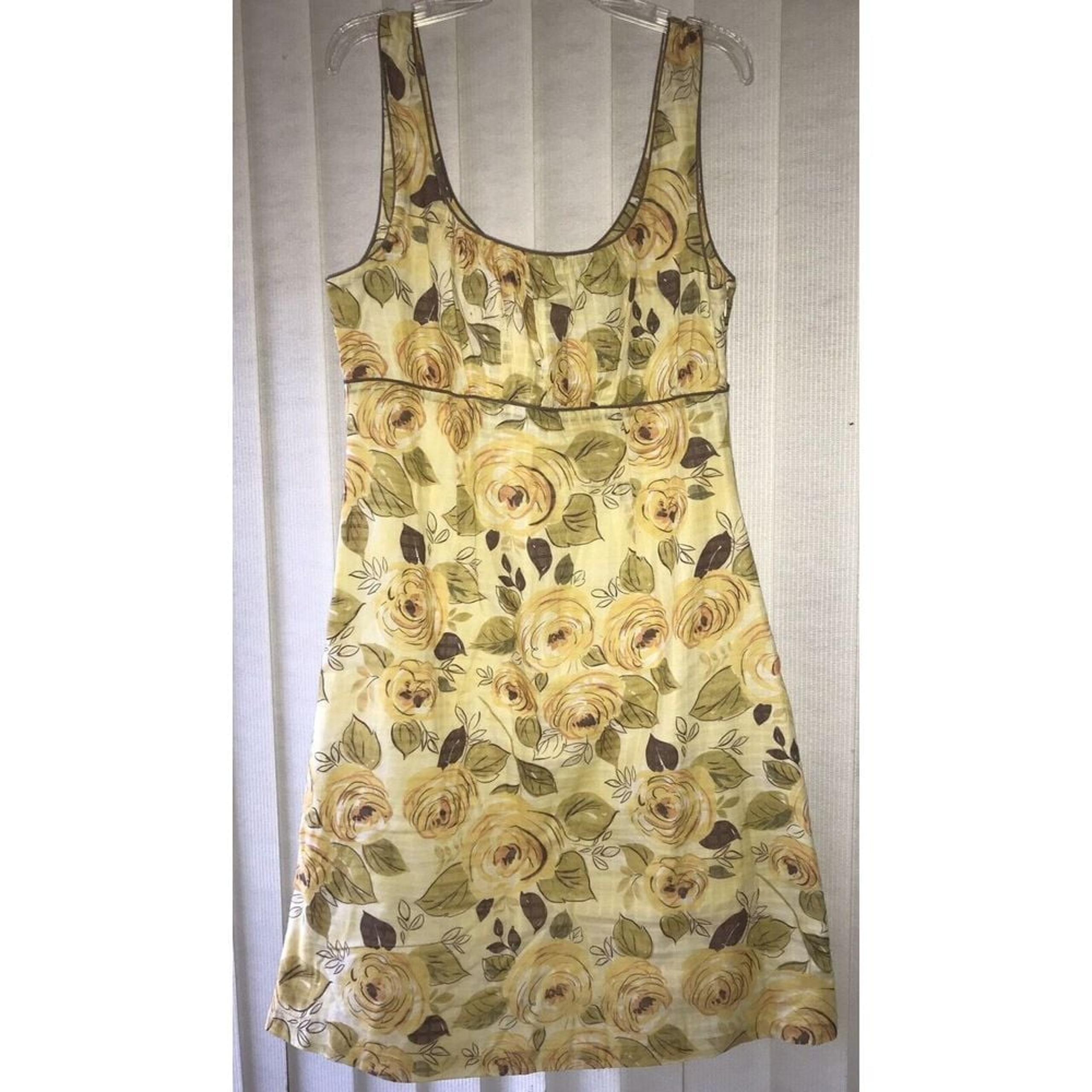 CAbi Yellow Floral Empire Waist Sun Dress Size 8 Sundress