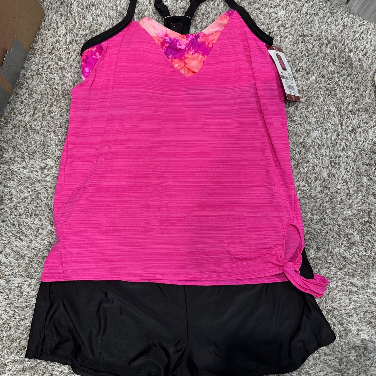 ZeroXposur Swim/Active Tankini Top Women's Size XL Pink And Black NWT
