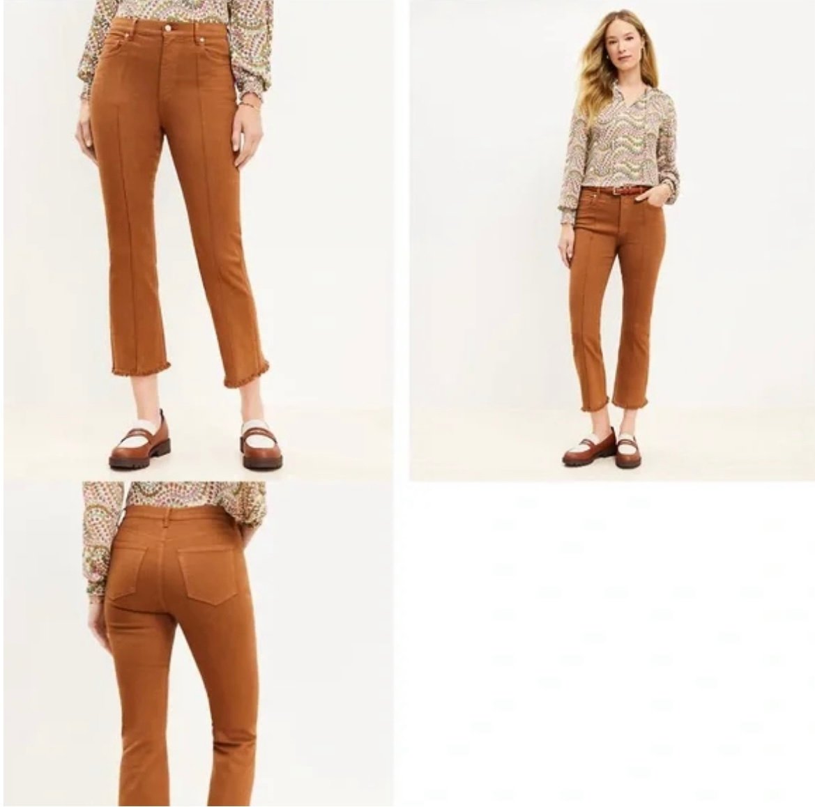 NWT, LOFT Pintucked Frayed High Rise Kick Crop Jeans in Cocoa Powder, Sz 4/27