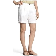 Eileen Fisher Shorts Women 4 White Linen Roll Tab Cuffs Button Close