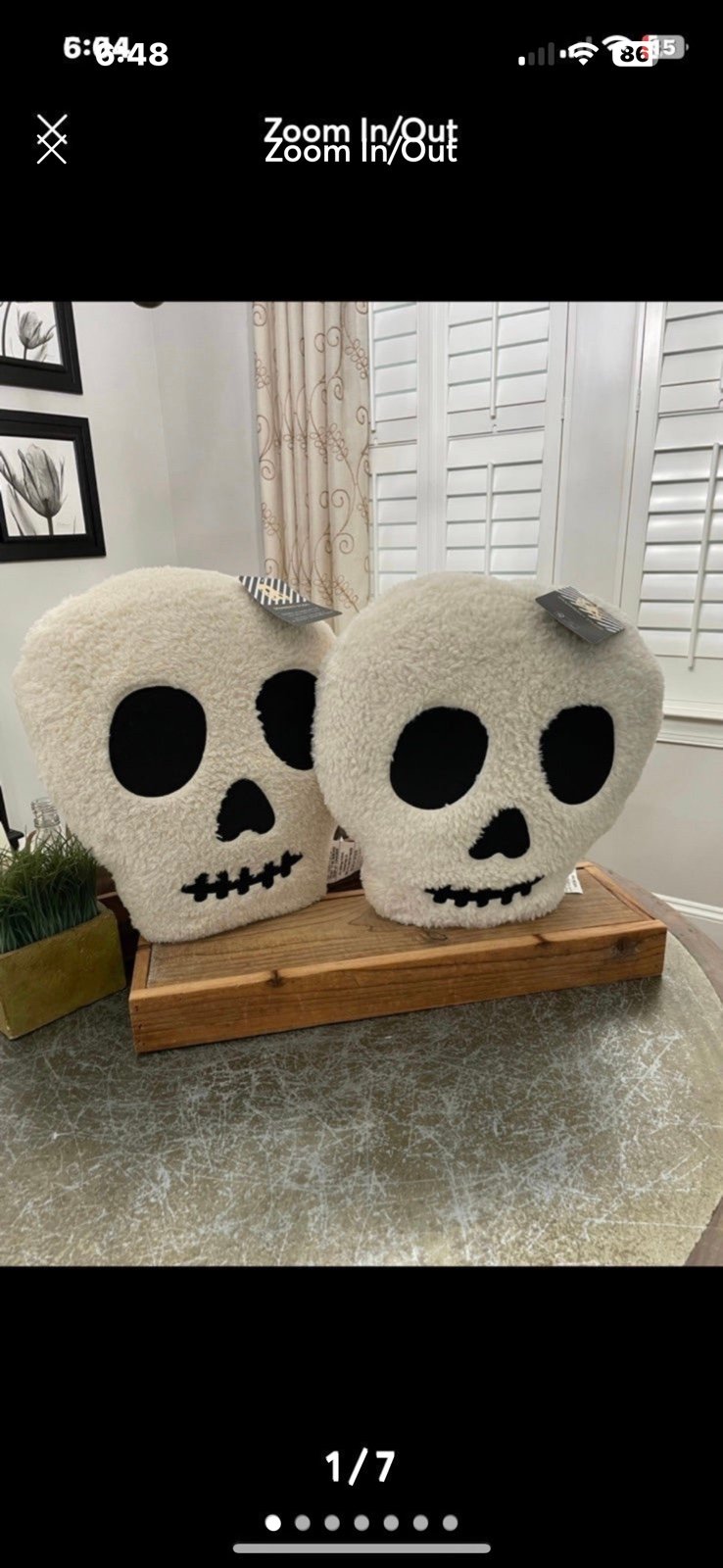 GRAMMERCY WHITE SHERPA HALLOWEEN PLUSH SKULL PILLOWS 2 NWT