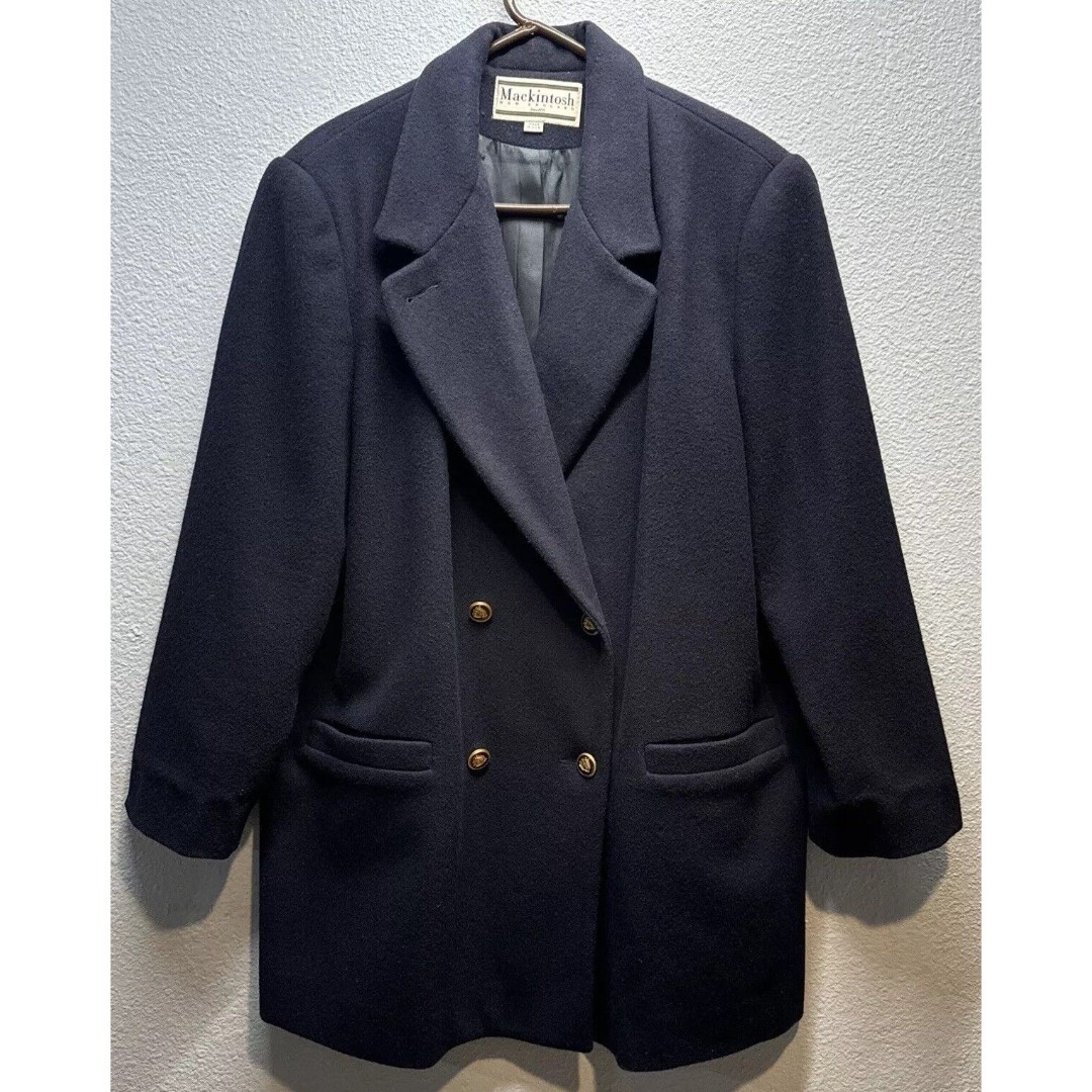 VTG Makintosh 100% Wool Coat Navy BluePeacoat Jacket Double Breasted Lined Women