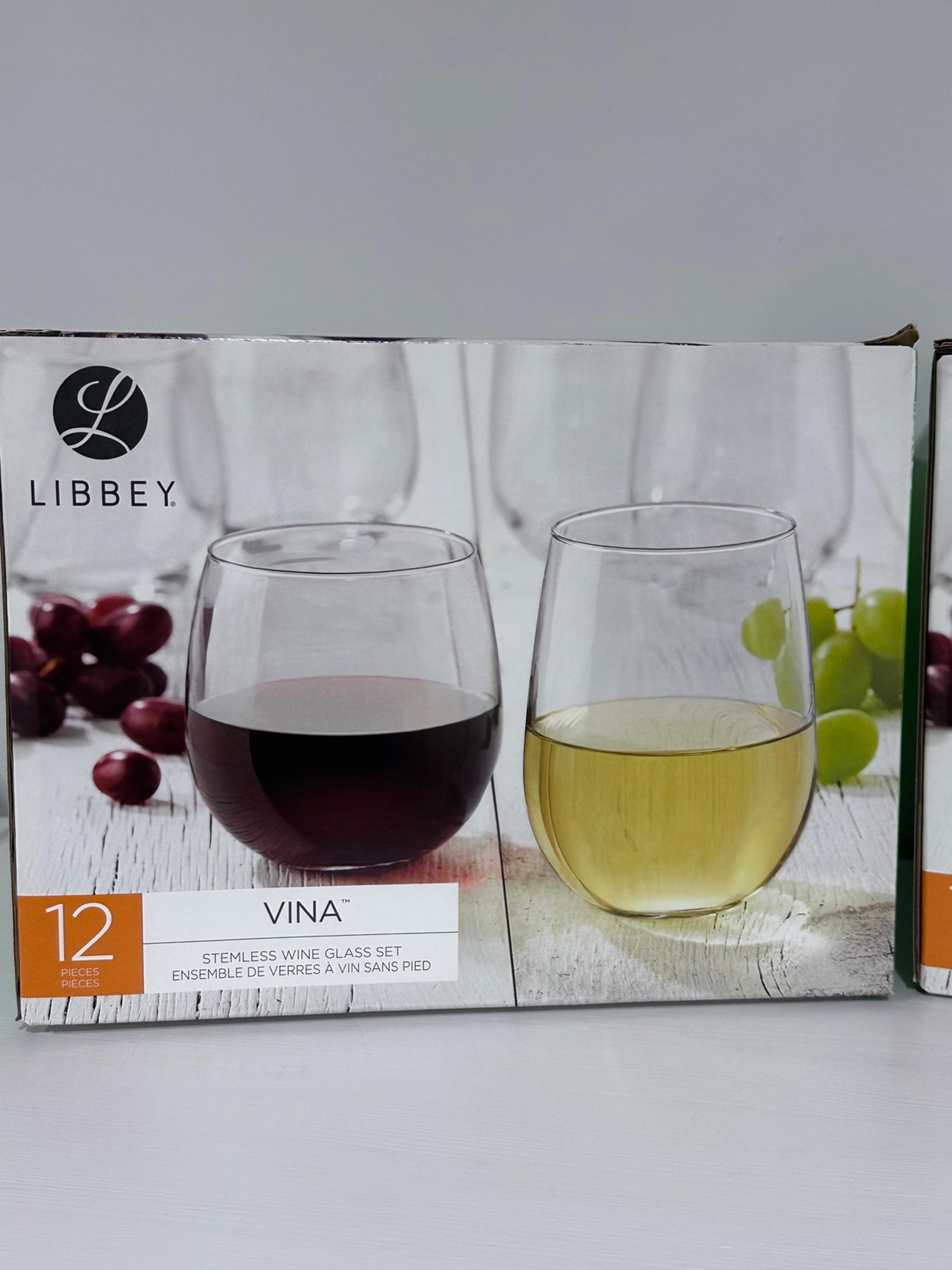 Libbey Stemless wine glasses 12 total: 6 white and 6 red