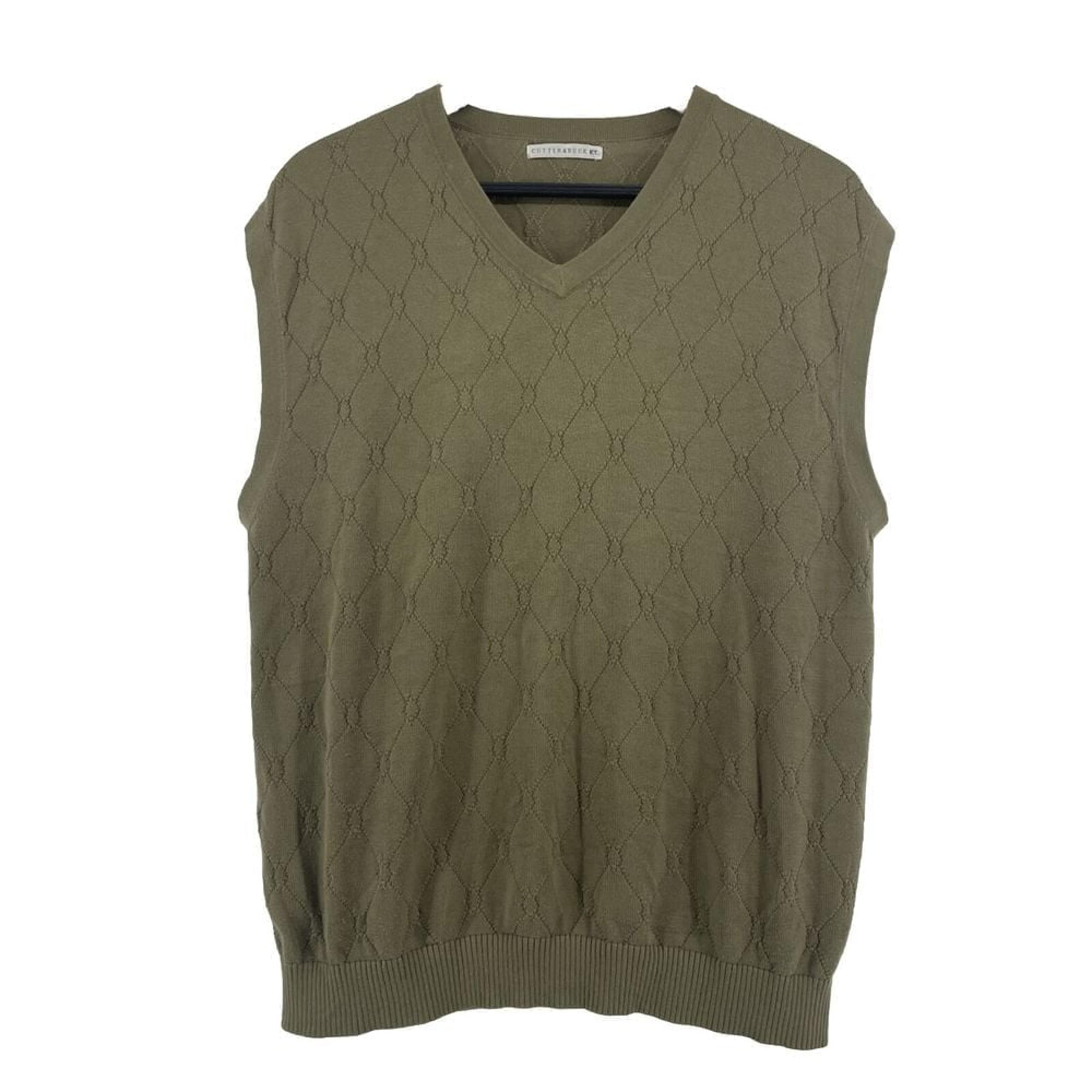 Cutter Buck Argyle Sweater Vest Mens Large Pima Cotton Textured Grandpa Dad Golf