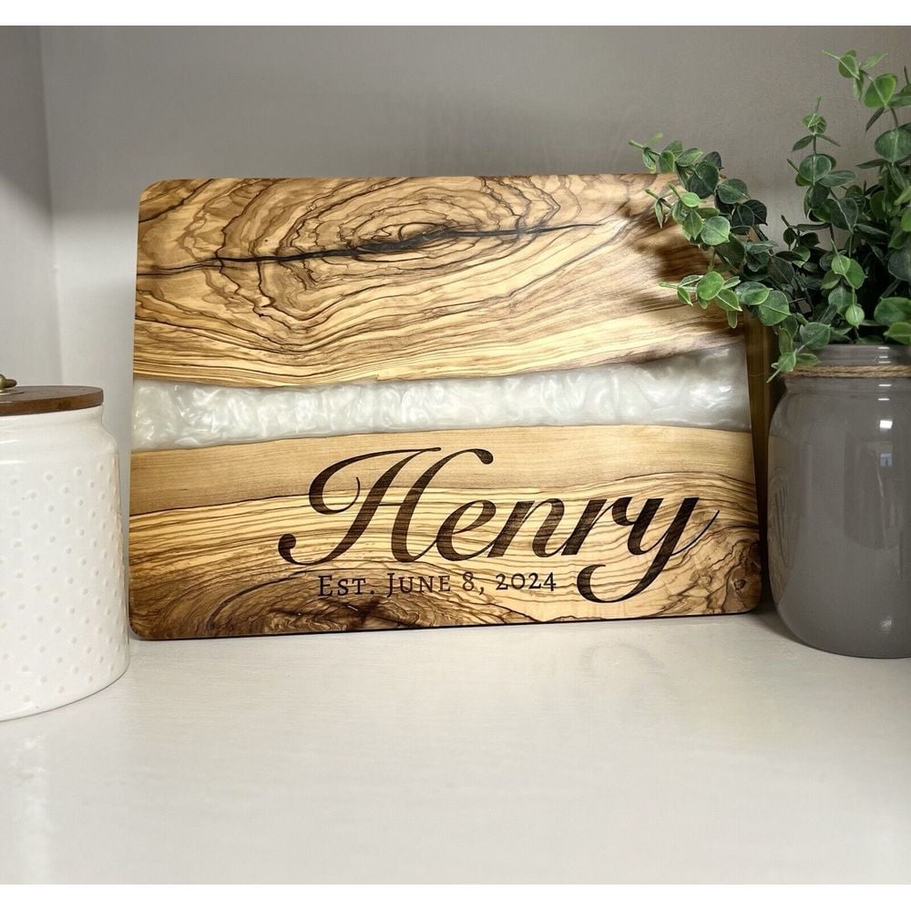 Stunning Olive Wood & Resin Serving, Cheese, Cutting Board W/ Name Engraving
