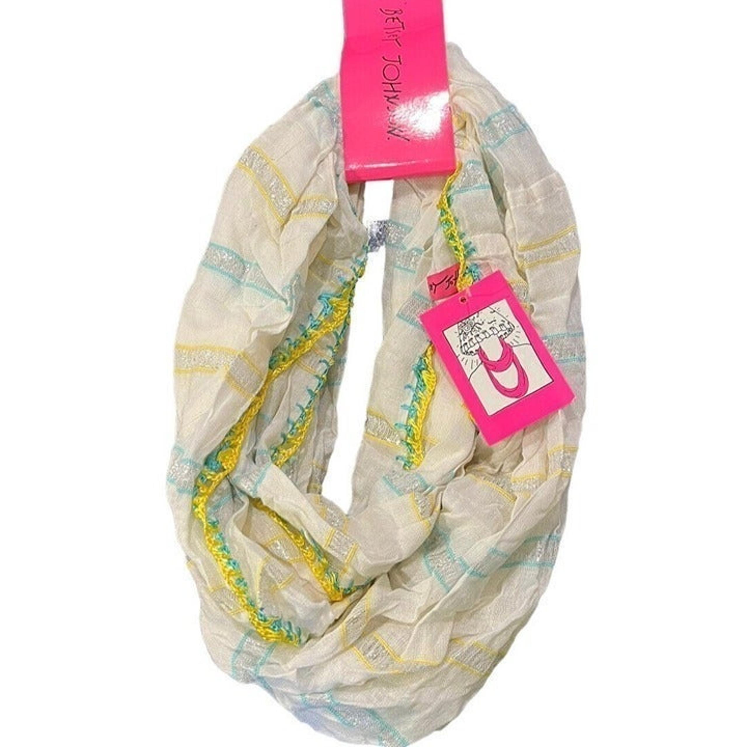 Betsey Johnson Infinity Scarf Shrug Crocheted Edges Silver Metallic Aqua NWT