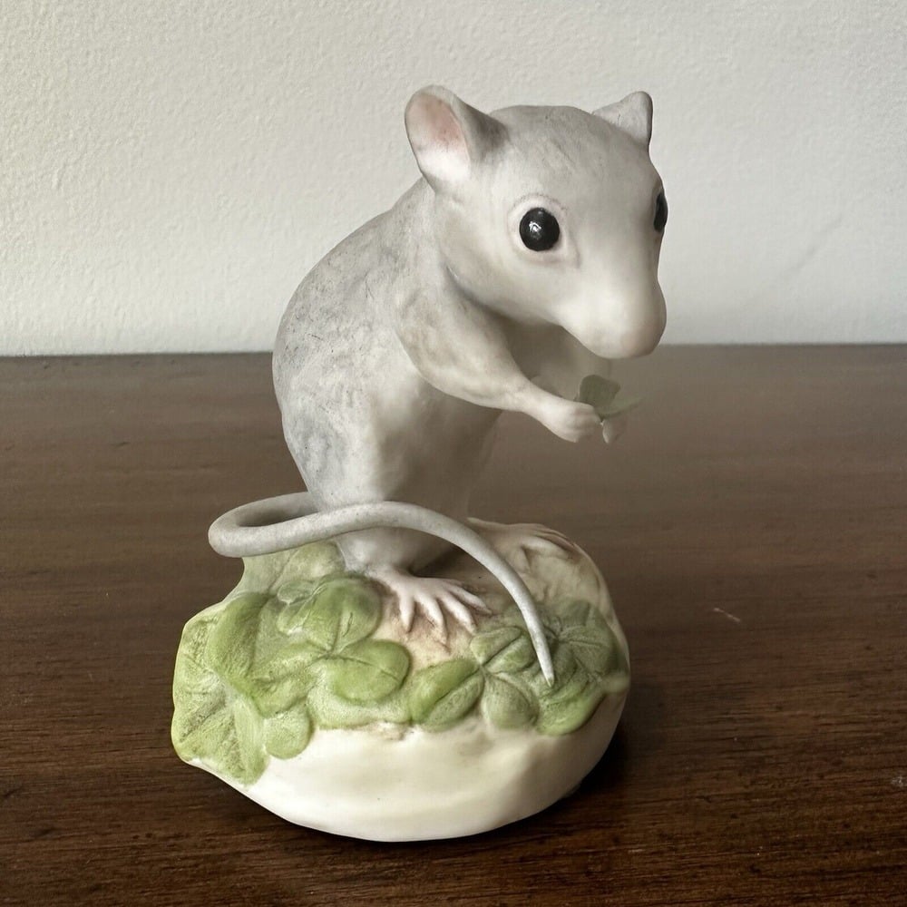 Cybis Porcelain Deer Mouse in Clover Open Edition Vintage 1972