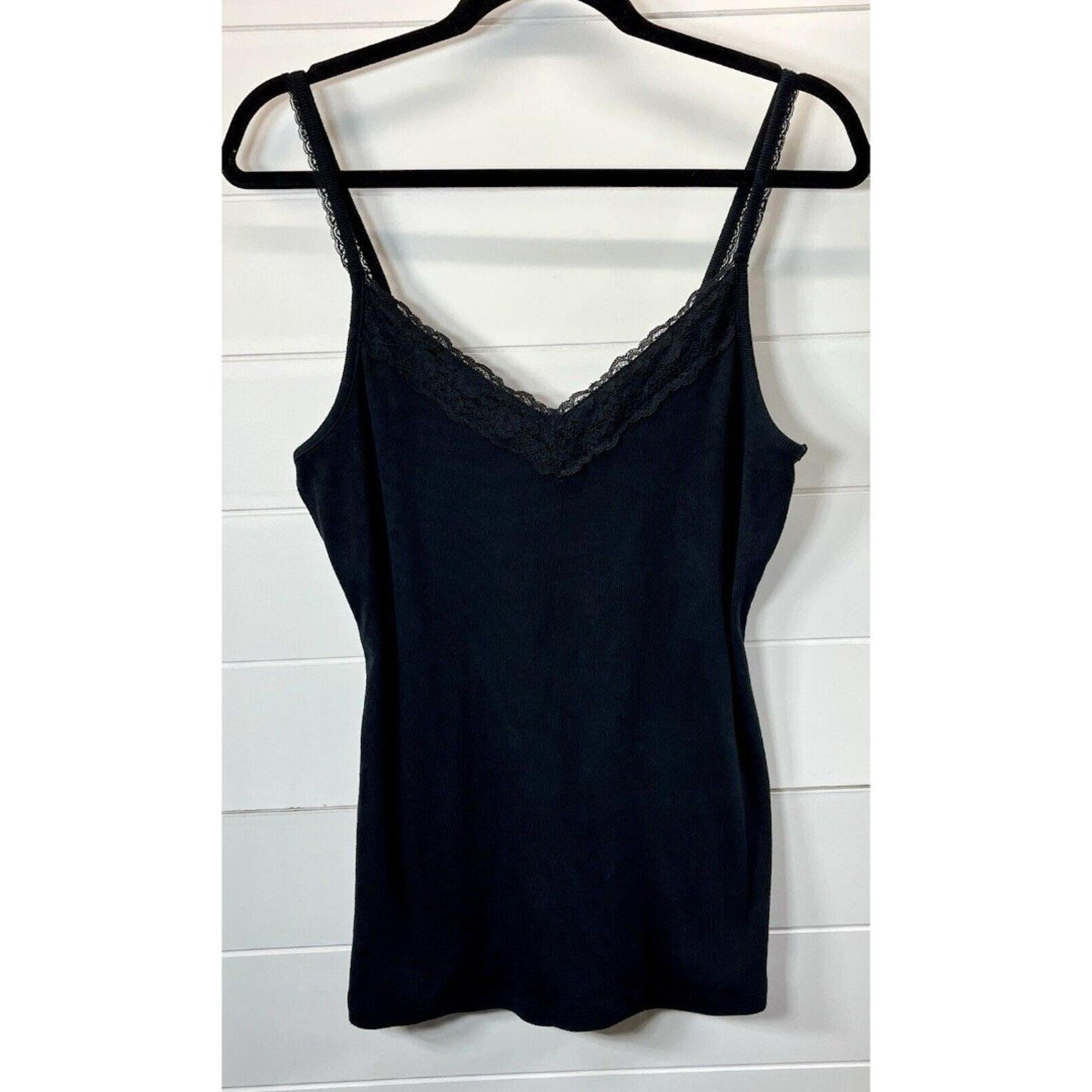 Y2K OLD NAVY Womens Black Lace Trimmed Adjustable Strap Layering Tank Top L