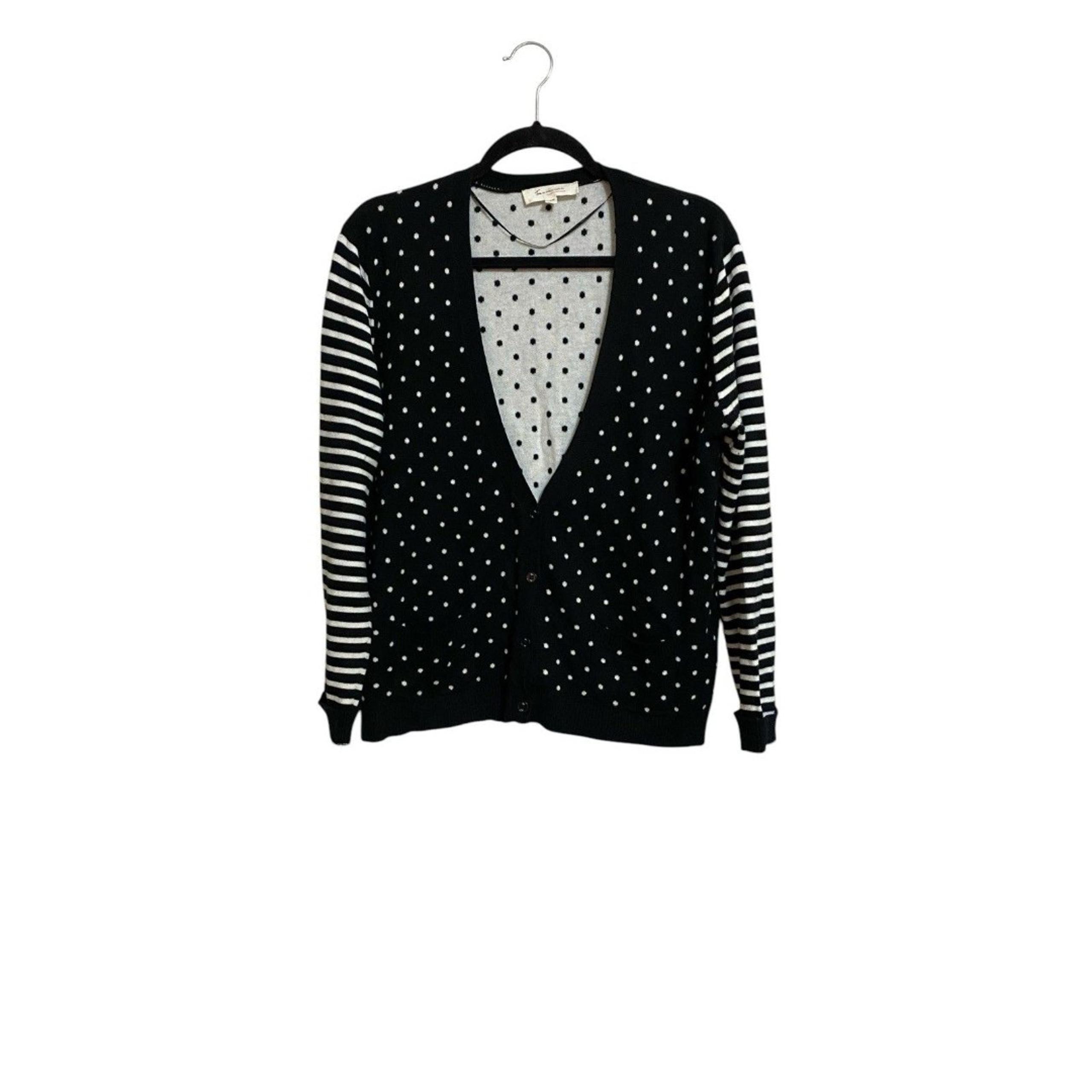 Two By Vince Camuto Cardigan Sweater Stripes Polka Dots Size L Black White