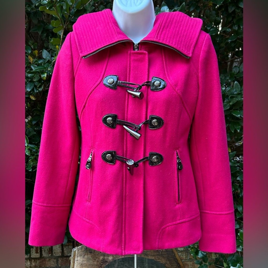 Guess VINTAGE Women's fuchsia Wool Pea Coat Size PXS