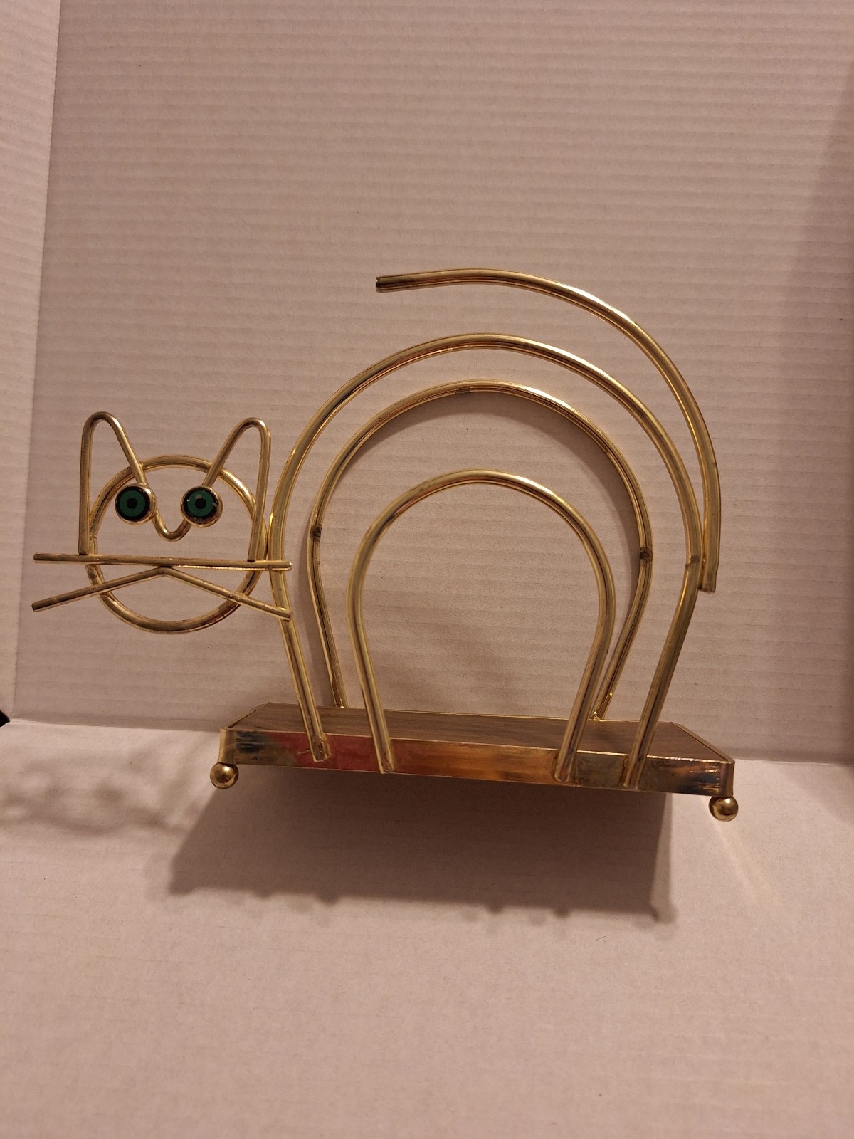 Cat Vintage Napkin Letter Wire Metal Gold Tone Holder Letter Rack