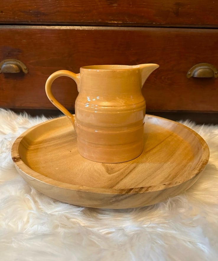 Vintage MidCentury Lord Nelson Pottery Tan Banded Milk Jug 2Pint Pitcher England