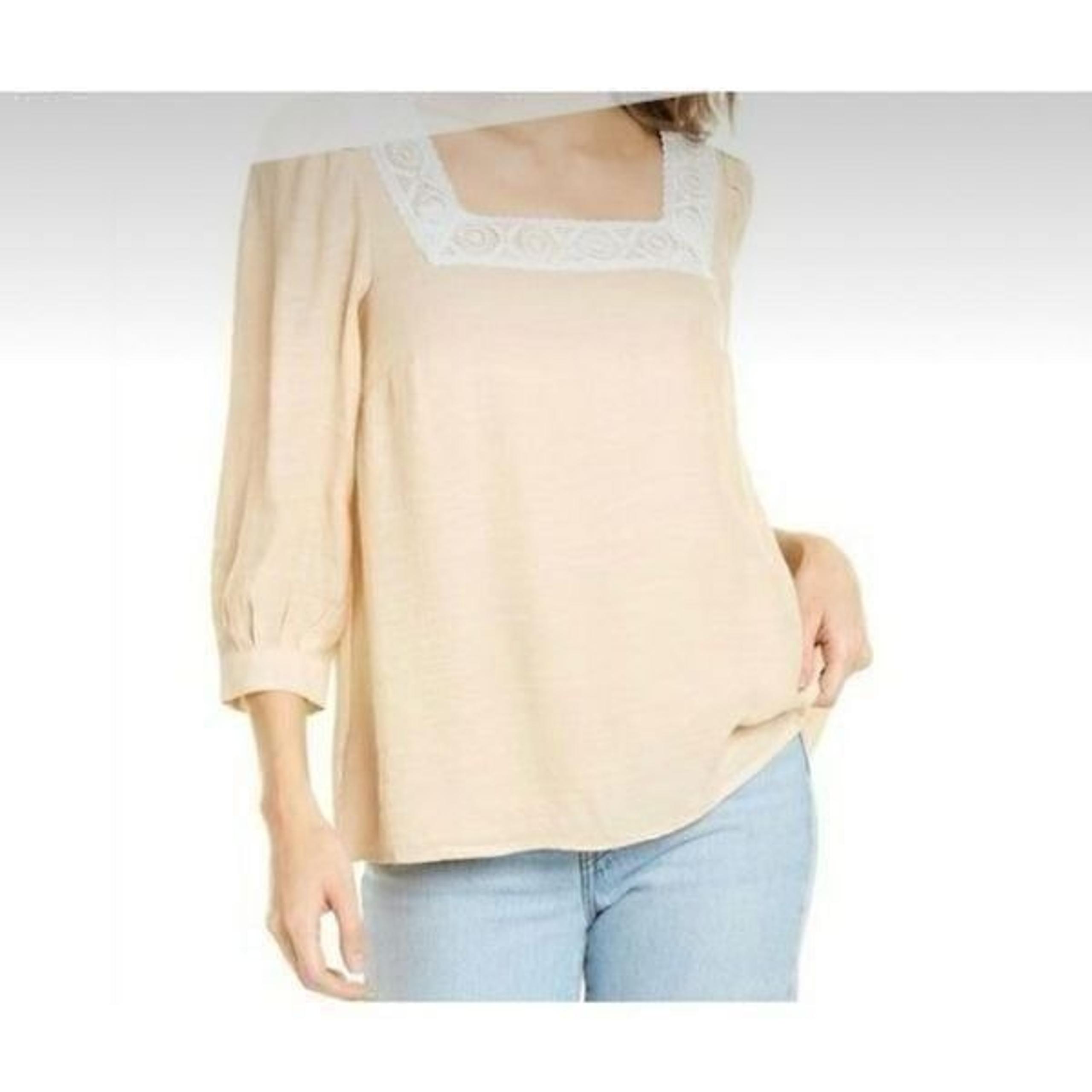 Nanette Lepore  Light Stone women’s blouse Size Medium lace trim lightweight