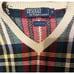 Vintage Polo Ralph Lauren Red GreenPlaid V-Neck Knit Sweater Sz. M Preppy Golf
