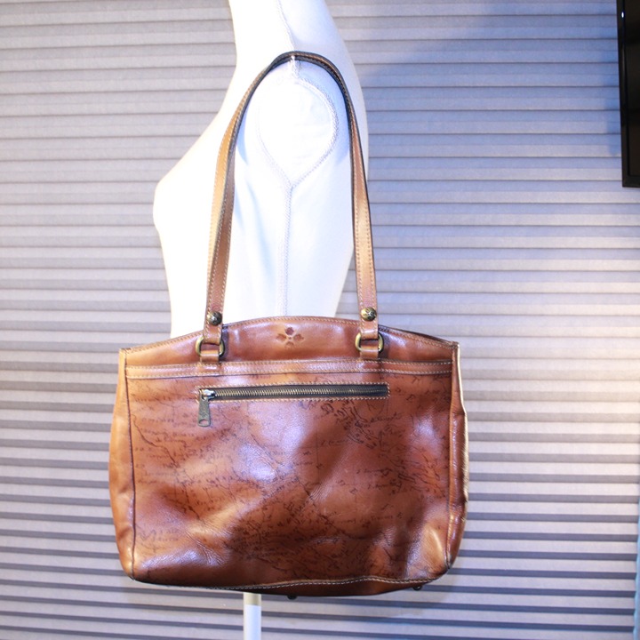 Patricia Nash POPPY TOTE in Signature Map Print Brown Leather - 14 W x 11 H