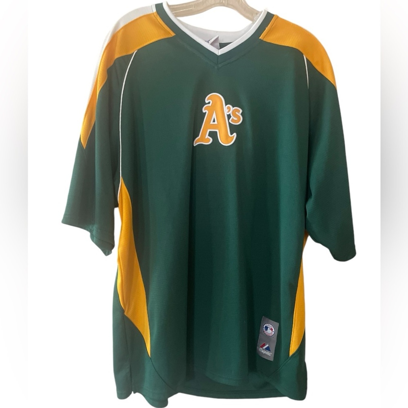 Oaklands Athletics A's Jersey Men Large Green Baseball MLB Majestic Short Sleeve