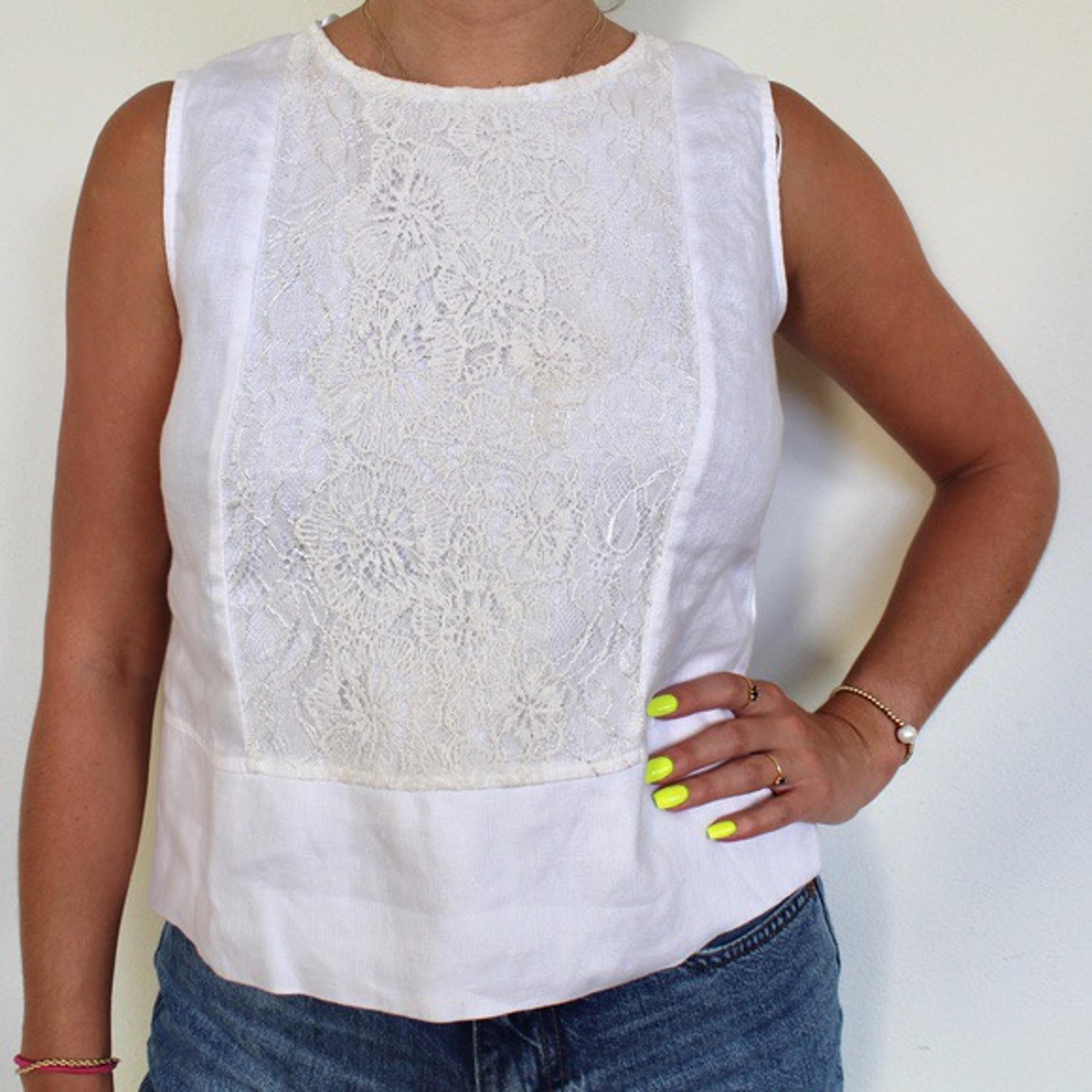 Embroidered Linen Tank Top Sz.Small - ZARA