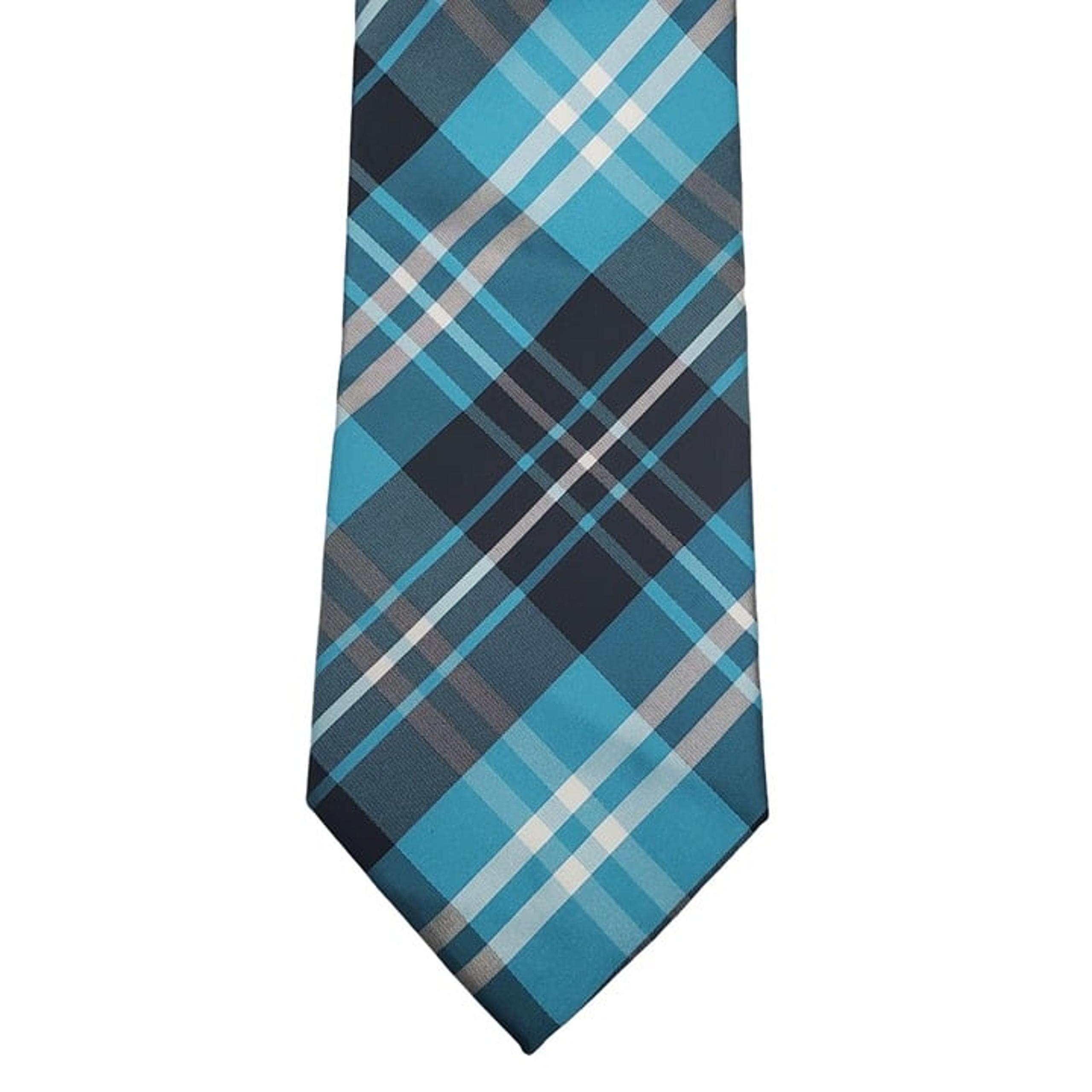 Vesuvio Napoli in Italy Men's Blue Gray Plaid 100% Polyester Wide Tie Necktie
