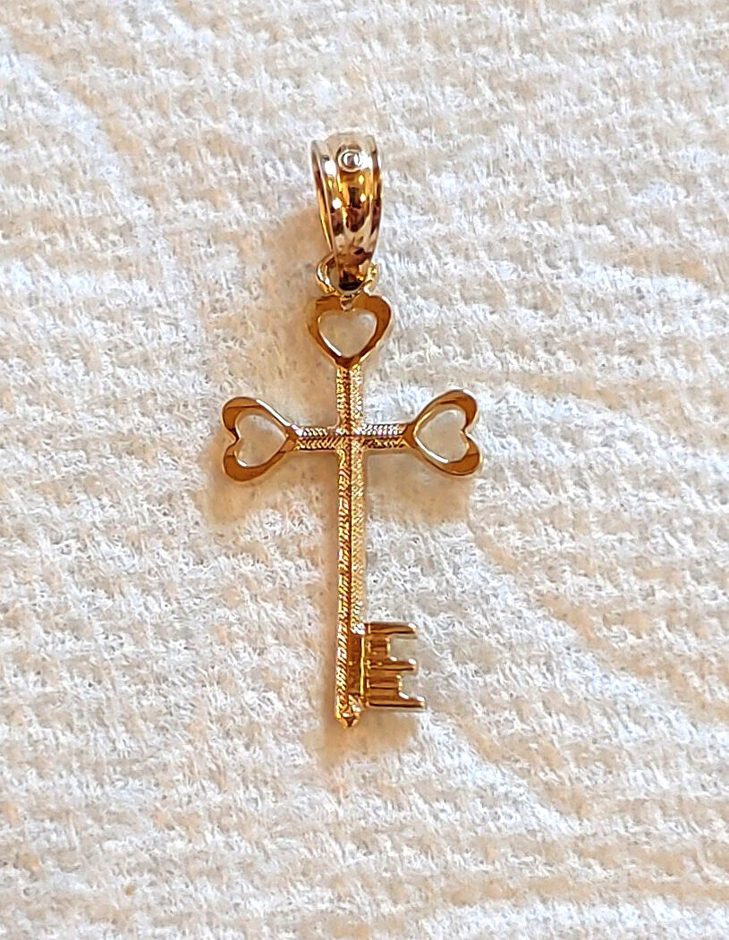 New 14k Gold Key Heart Cross Charm Pendant