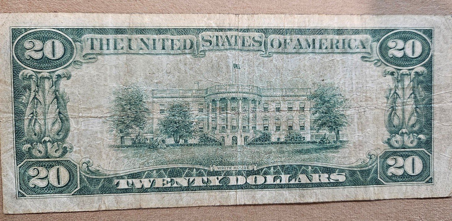 20 USFRN With a brown seal series 1929 bank of portsmouth,OH