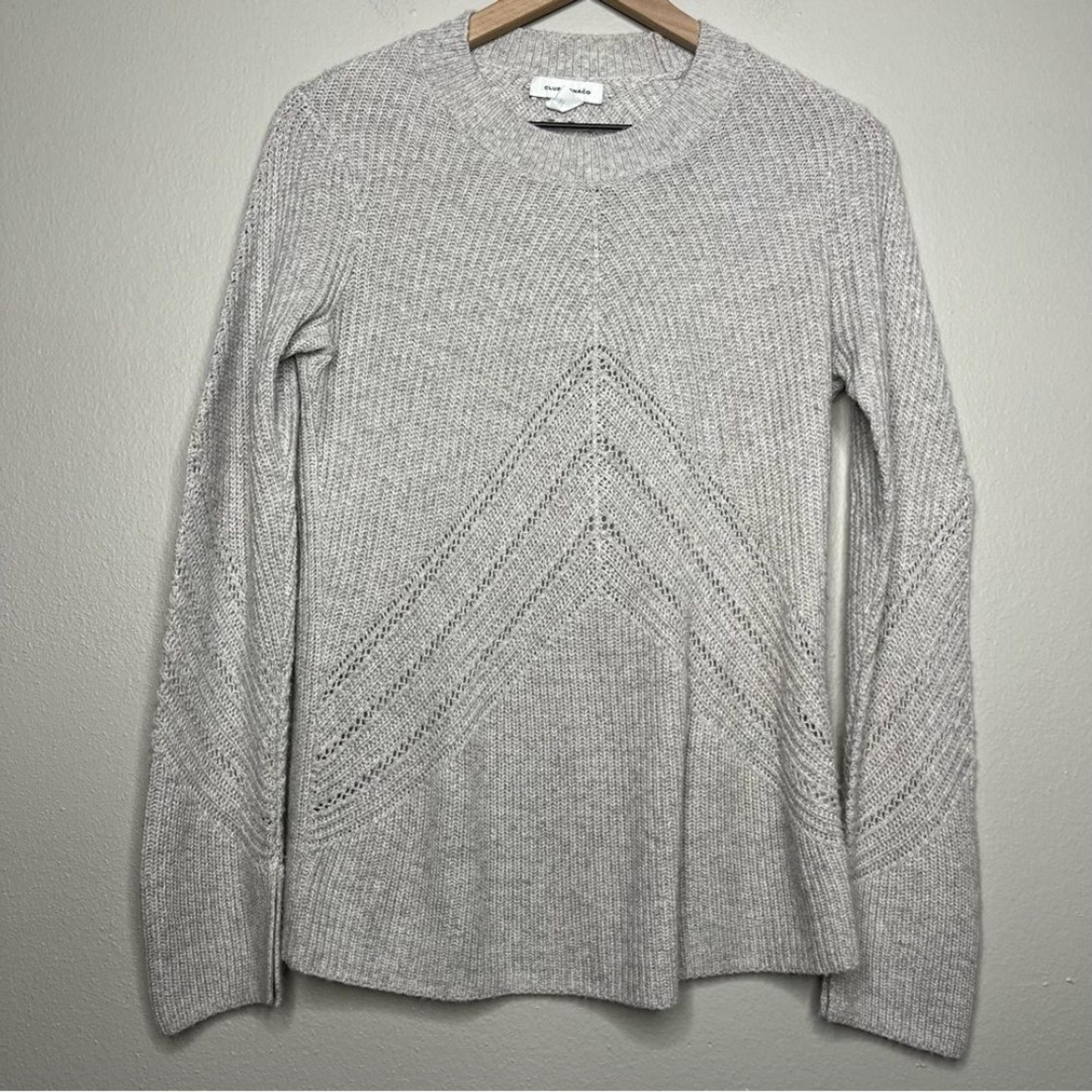 Club Monaco Women Alpaca Wool Sweater Medium Gray Crewneck Knit Pullover Coastal