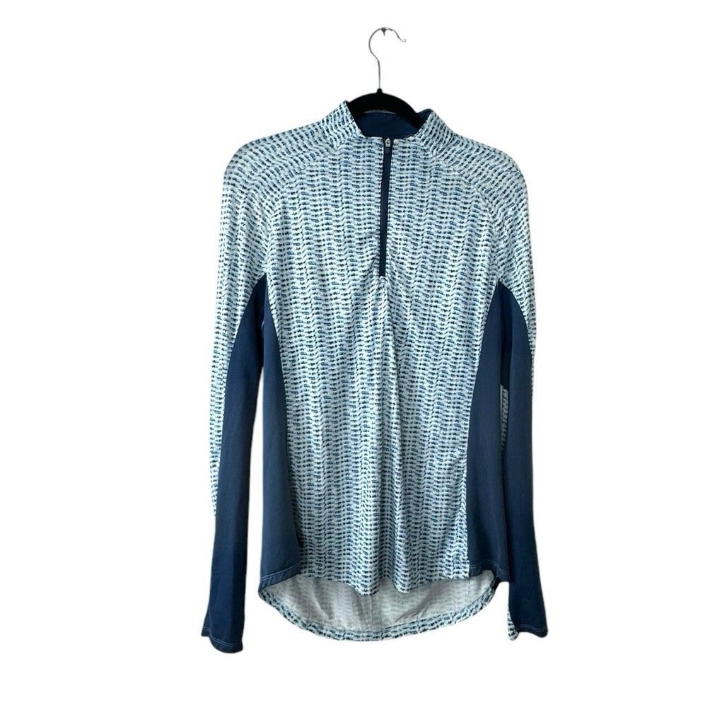 New Adidas Women's Large Aeroready UPF Long Sleeve Polo Shirt White/Sky Tint