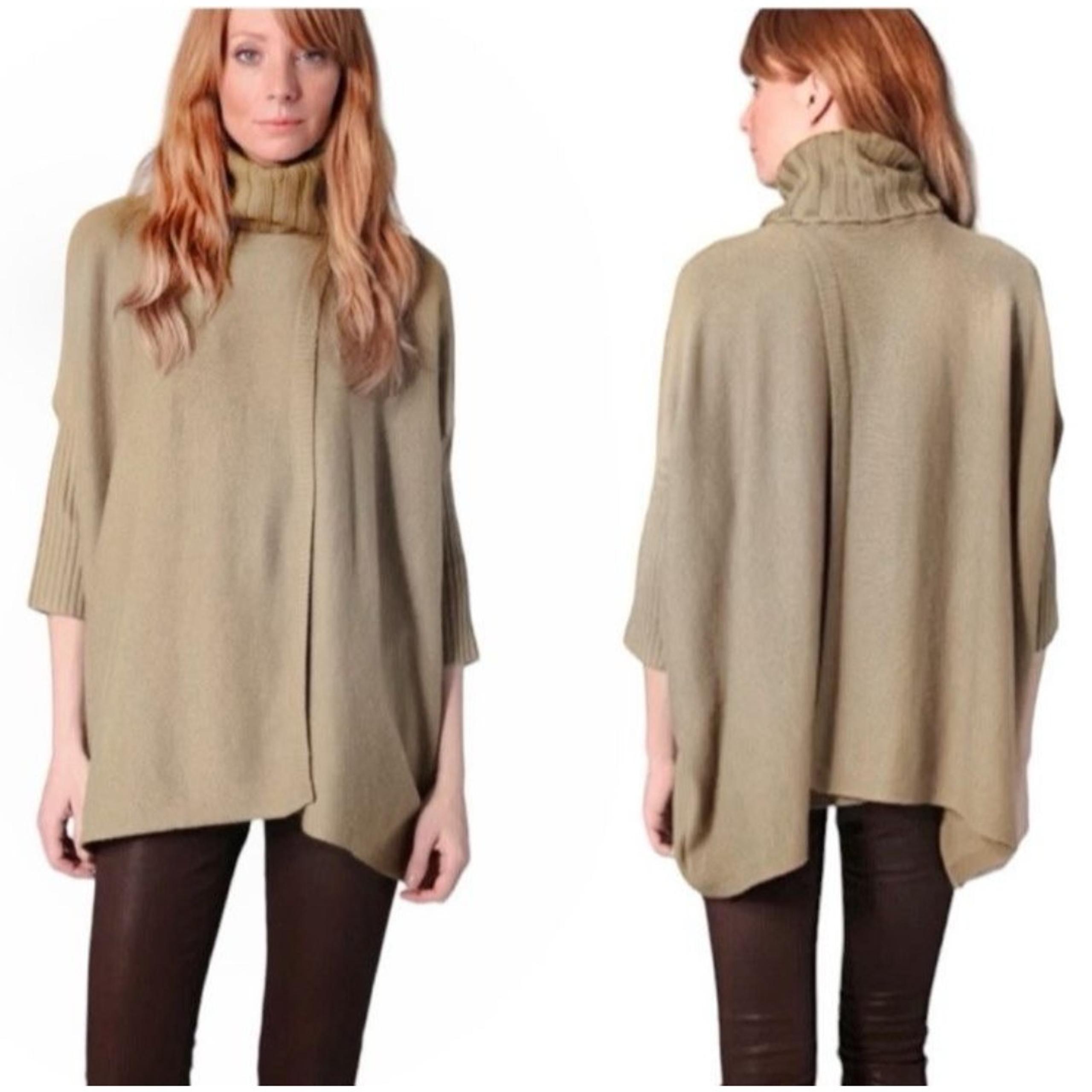 Diane Von Furstenberg Sweater M/L Wool Cashmere Split Poncho Ivory Turtleneck