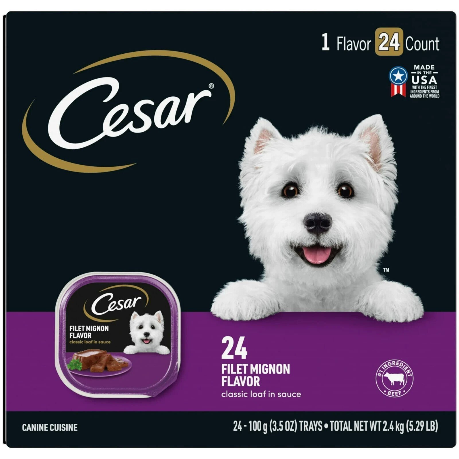 5x | CESAR Dog Food Filet Mignon Flavor, 3.5 oz. Pack of 24 For Adult Dogs 05/26