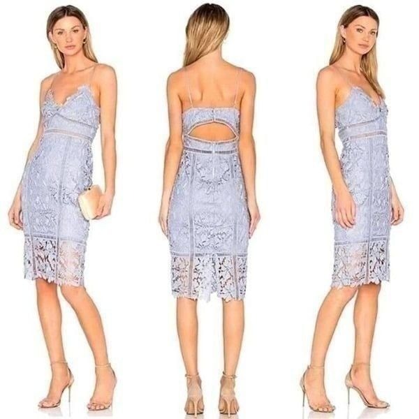 Bardot Botanica lace midi dress Sz M 8 dusty blue