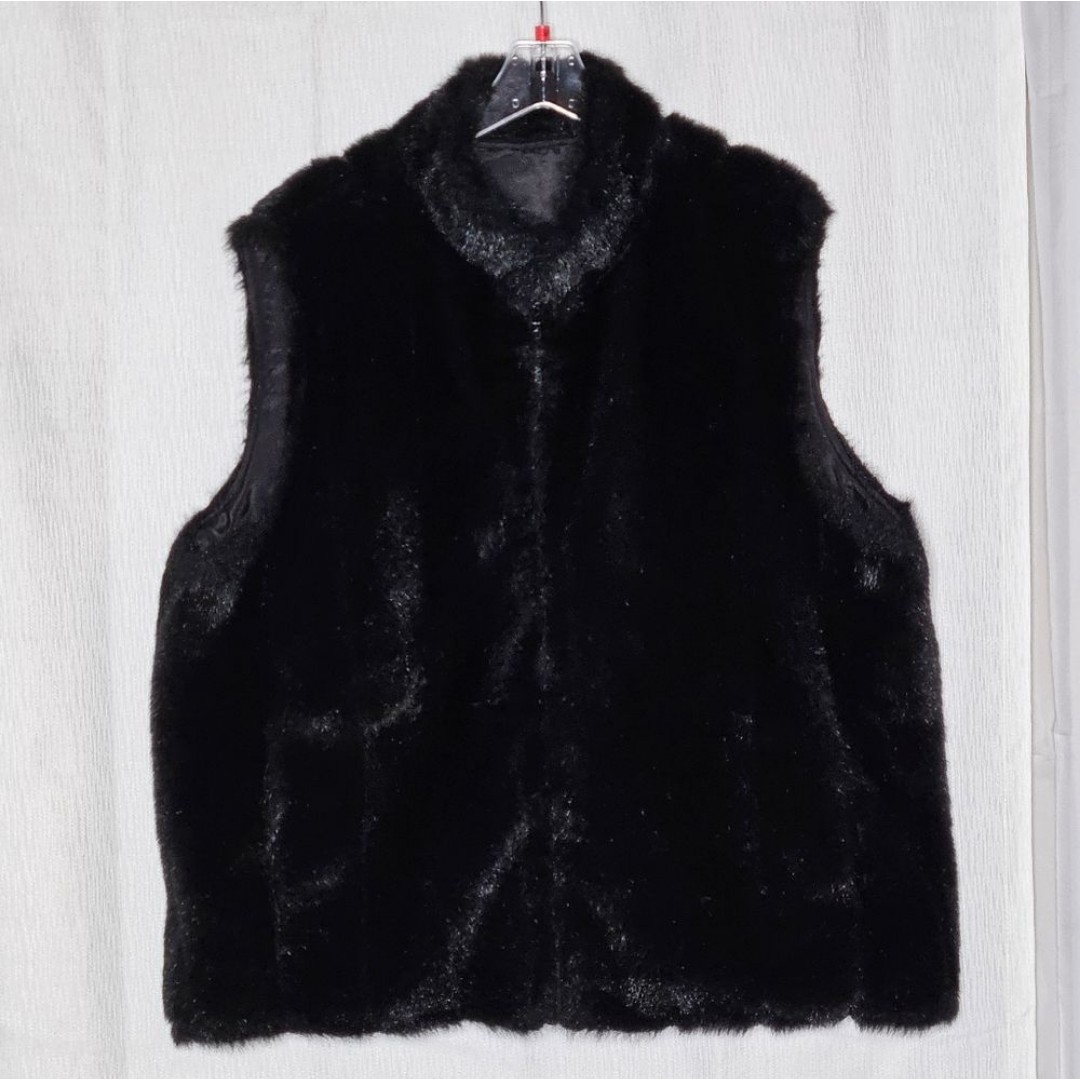 Prague Black Faux Fur Reversible Silk Blend Zip Front Side Pockets Vest