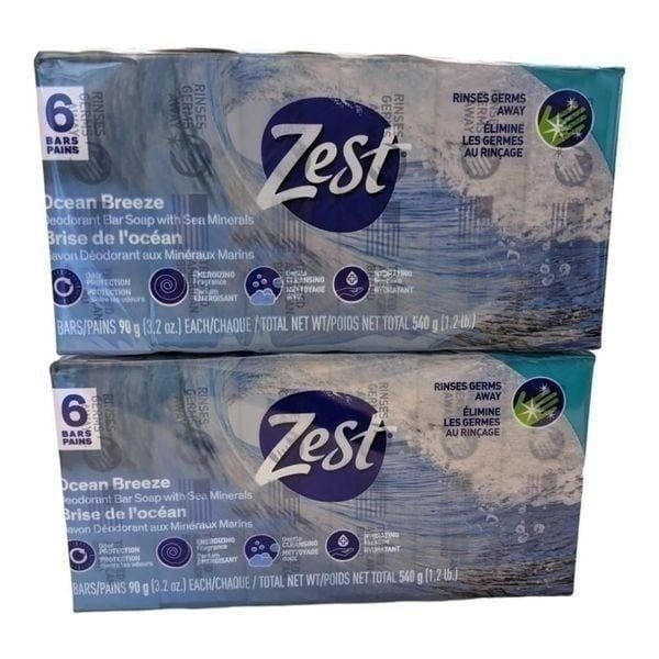 Zest Ocean Breeze Bar Soaps Each 3.2 oz 6-Bar Package Lot of 2 Sea Mineral