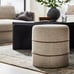 Catalina Round Ottoman Cream with Leather Piping Threshold designed Studio McGee