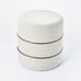 Catalina Round Ottoman Cream with Leather Piping Threshold designed Studio McGee