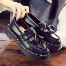 Dr. Martens Black Tassel Loafer with Thick Sole, Size 23cm