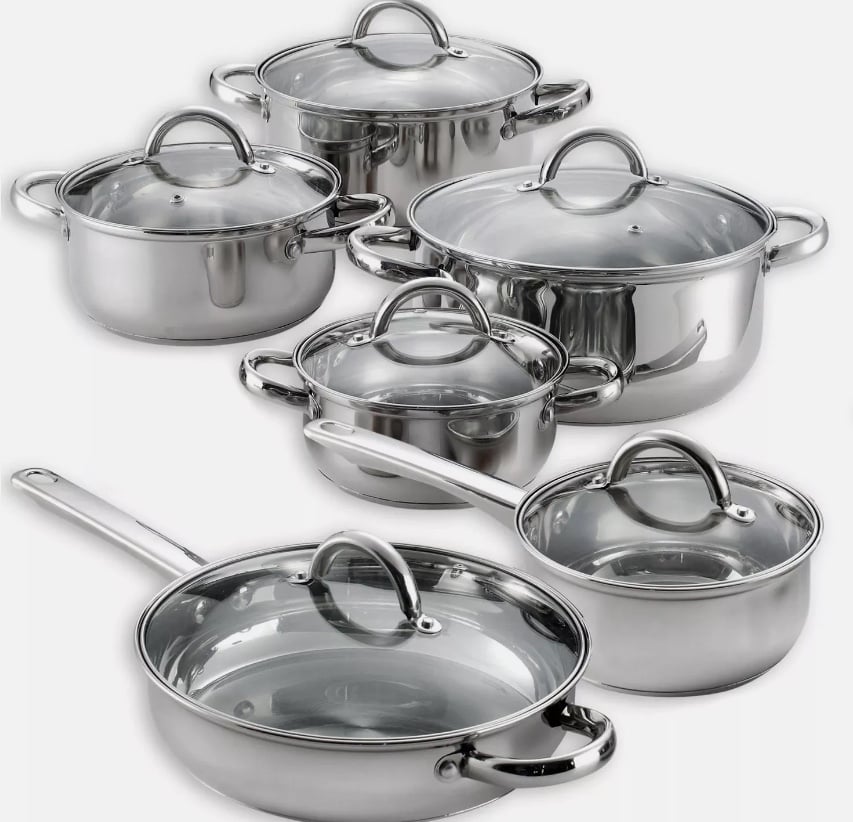 Heim's 12 Pieces Cooking Pots and Pans Kitchen Stainless Steel Cookware Set Lids
