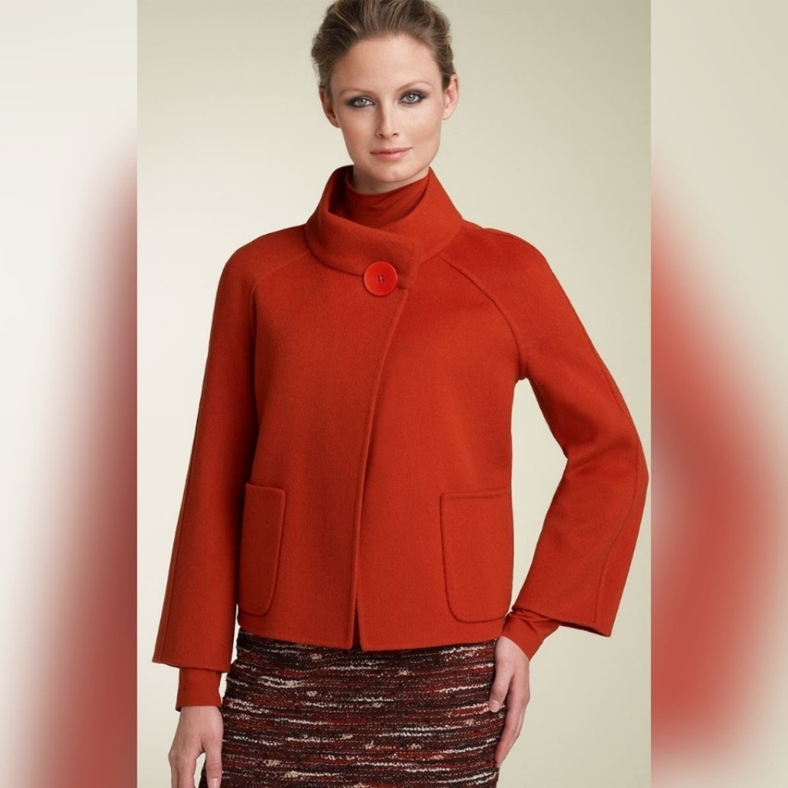 St. John Red Angora Double Face Swing Jacket SZ M