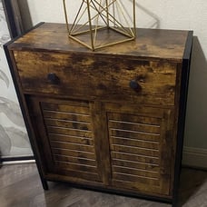 NEW Bathroom Storage Cabinet w/ Double Sliding Doors 1 Big Drawer, Rustic Brown