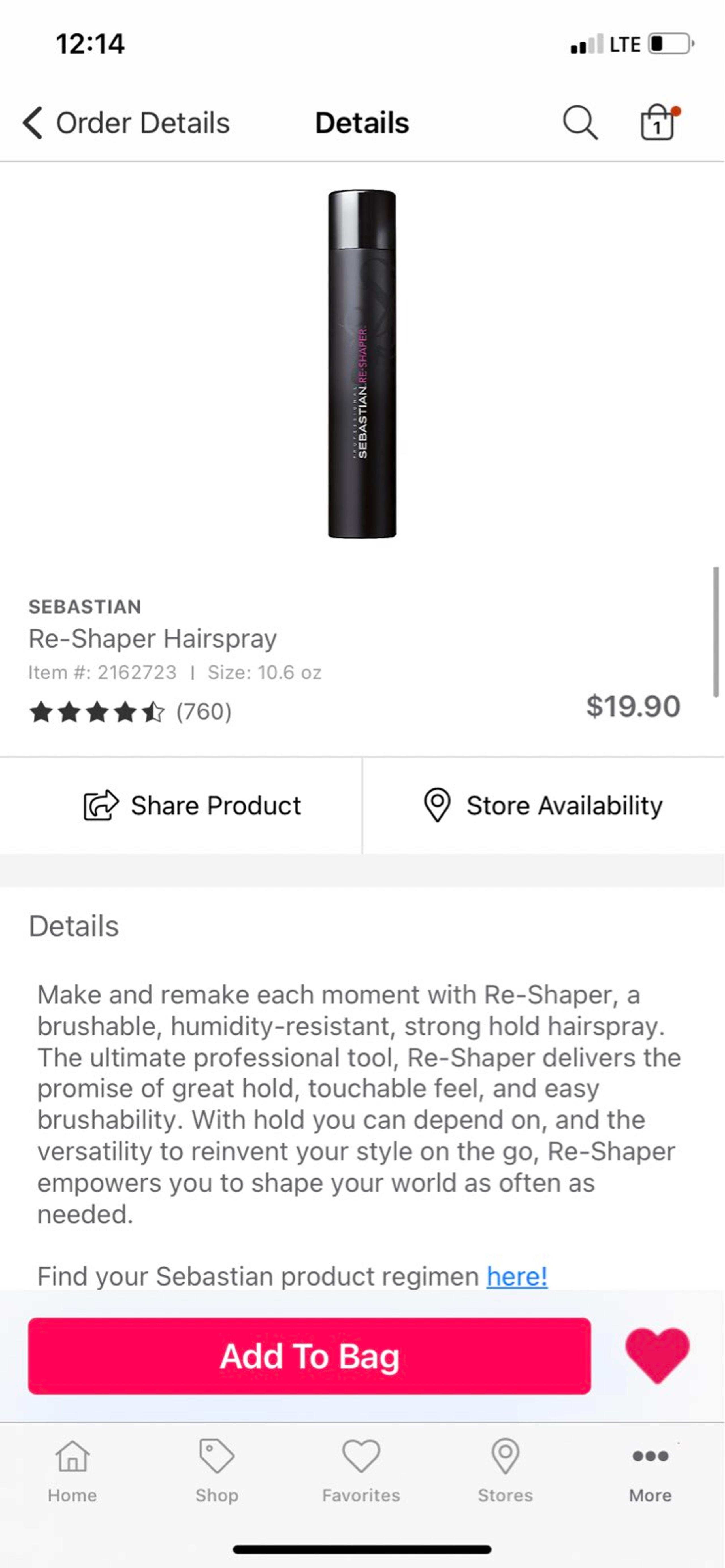 Sebastian re-shaper hairspray