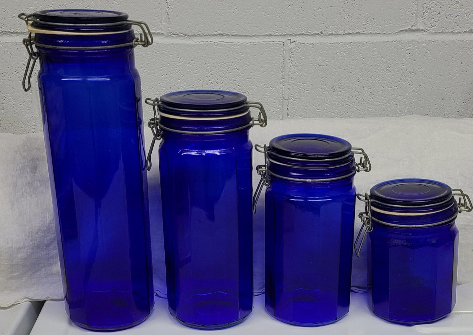 4 pc Cobalt Blue glass canisters