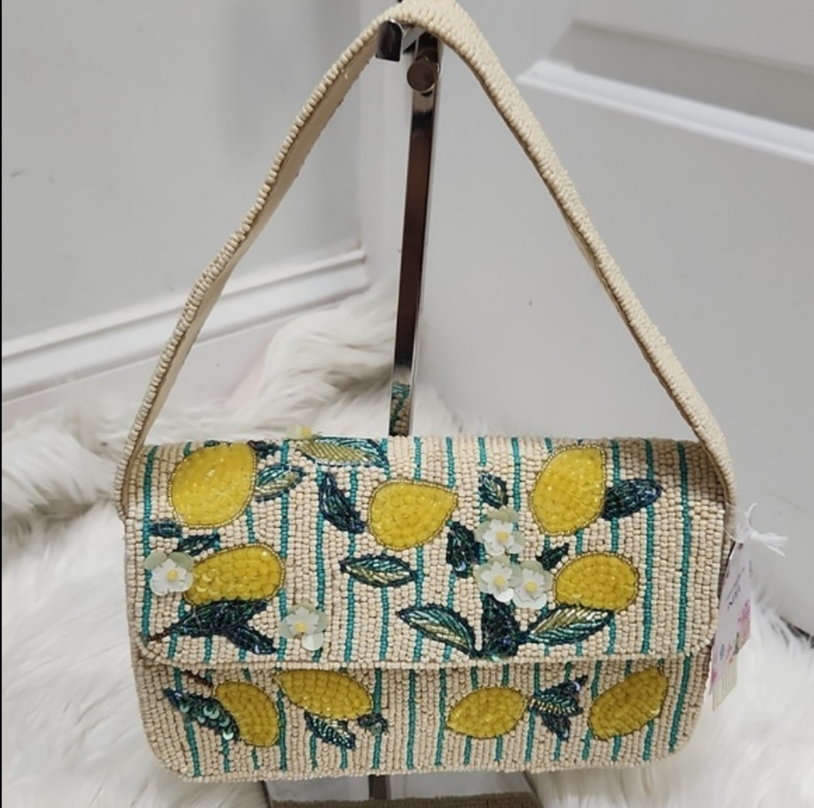 Made in inida lemon beaded shoulder bag