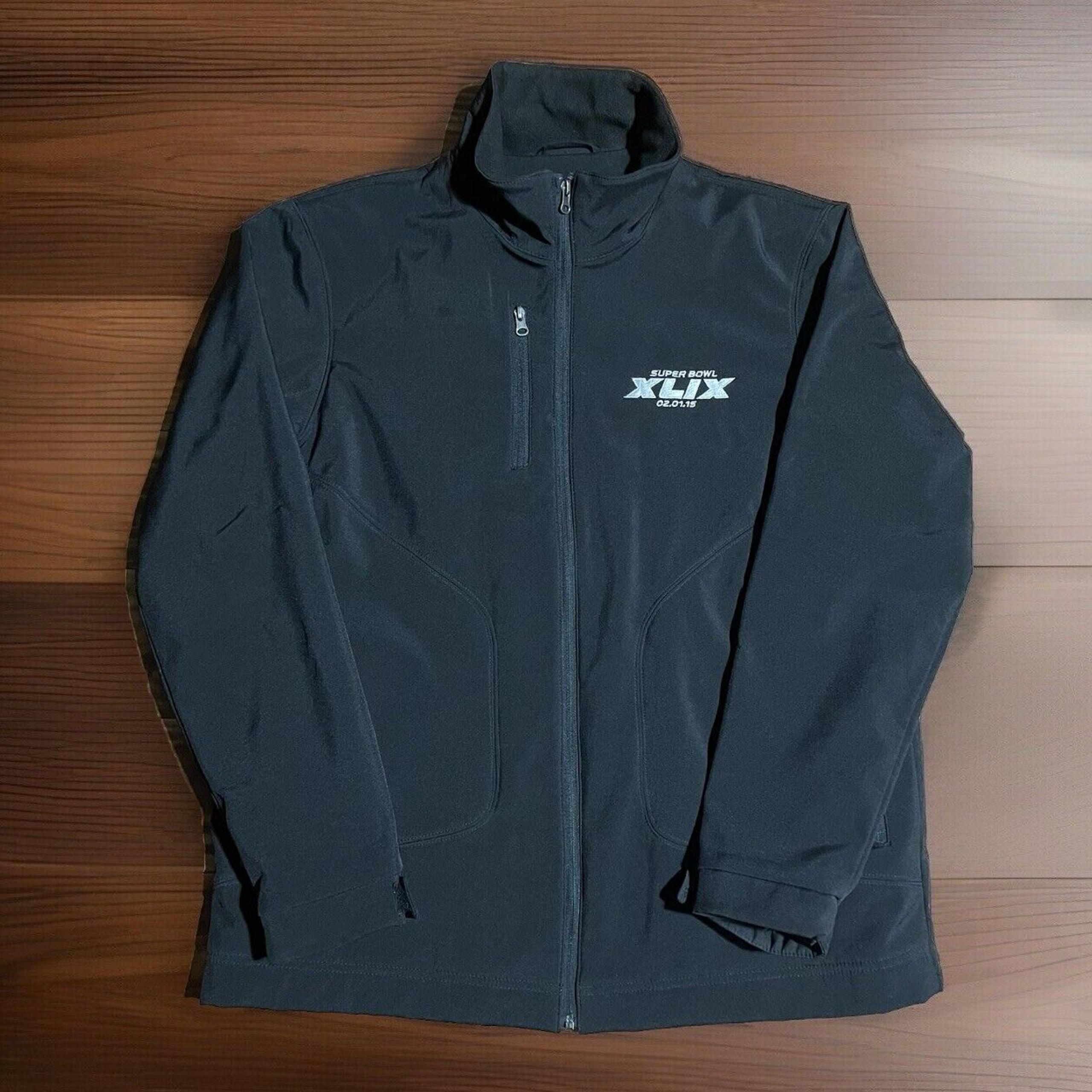 Super Bowl XLIX Jacket Black Full Zip Patriots vs Seahawks 2015 NFL Men’s Medium