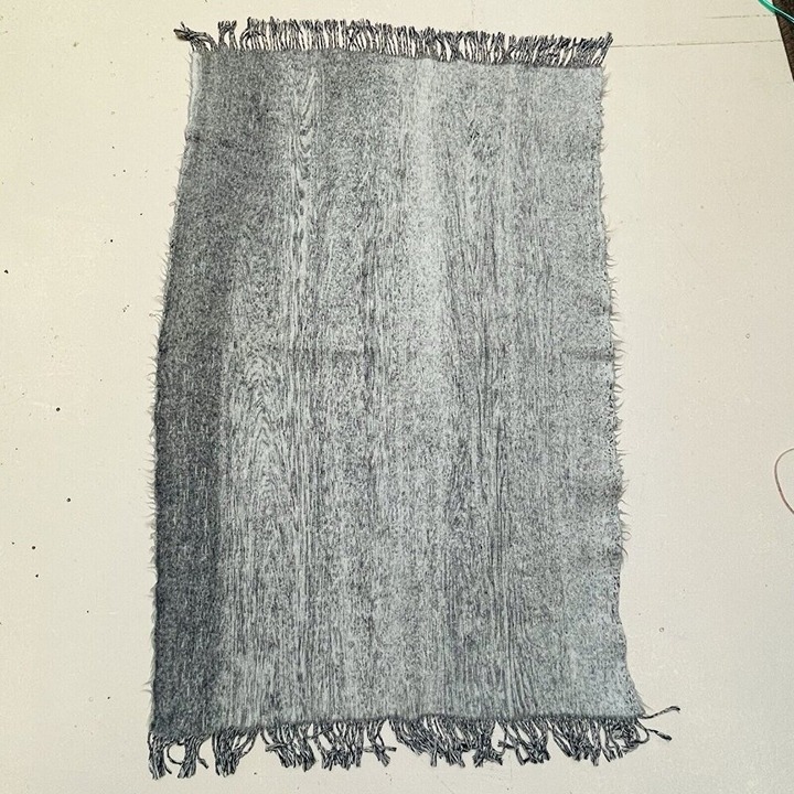 Williams Sonoma Throw Blanket 52.5 x 32 Gray White Cotton Alpaca Fringe