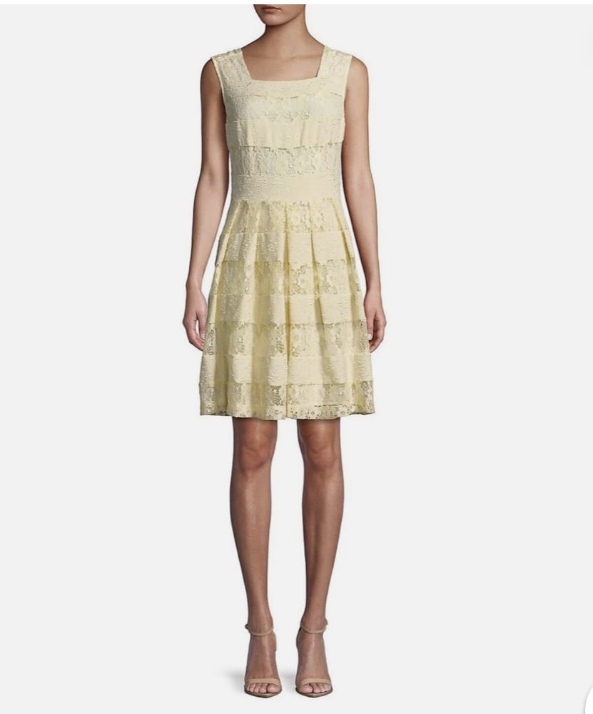 Karl Lagerfeld Lace Striped Fit & Flare Dress Yellow - NWT - Size 8