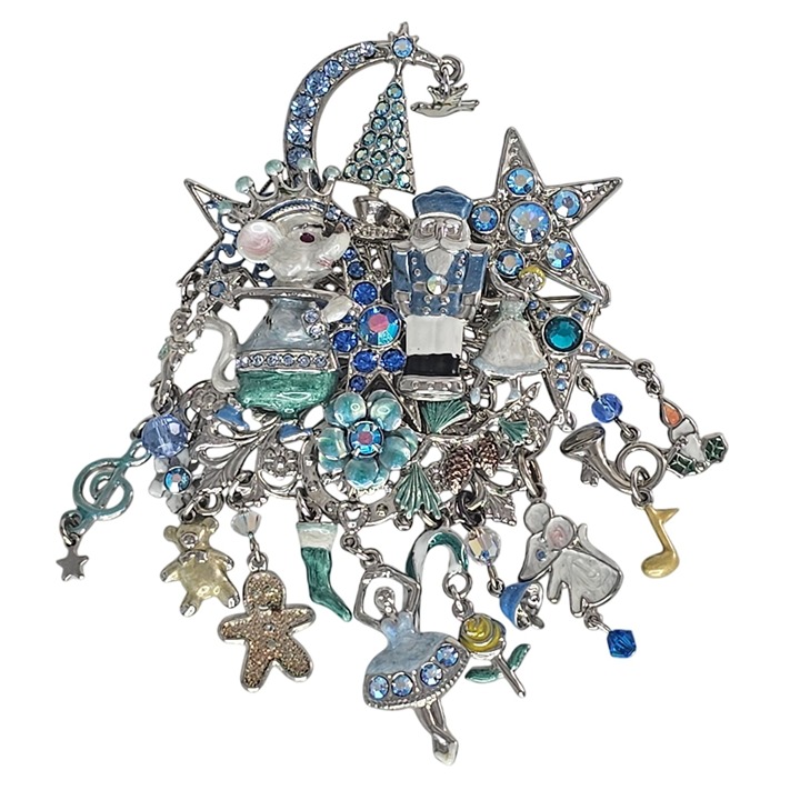 Kirks Folly Nutcracker Suite Large Pin Brooch Blue Enamel Soldier Mouse Star Box