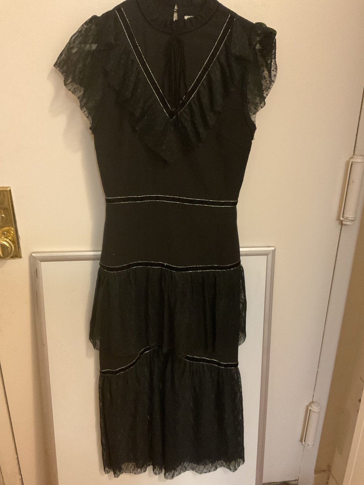 J.O.A. Women black crepe lace midi fit & flare dress size XS