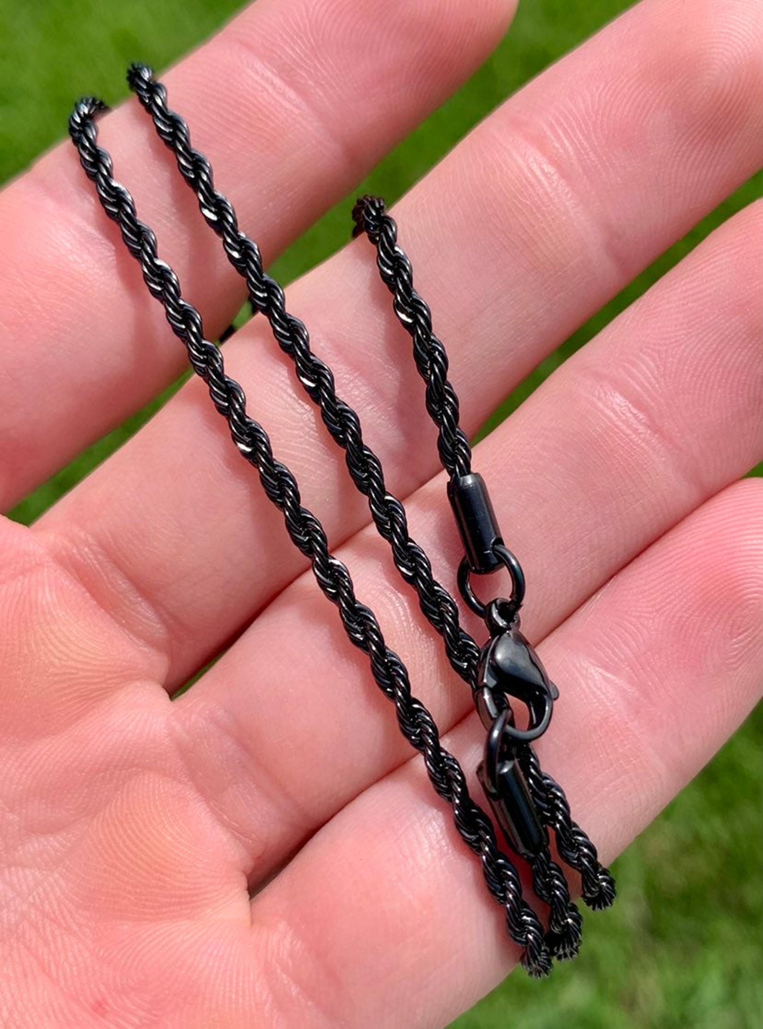 Black Rope Chain Necklace Stainless Steel 2MM 20Inch Mens Womens Jewelry