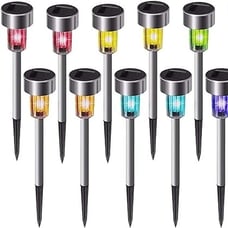 12 Pack Stainless Steel LED Landscape Lighting Outdoor Solar Light -Multicolor
