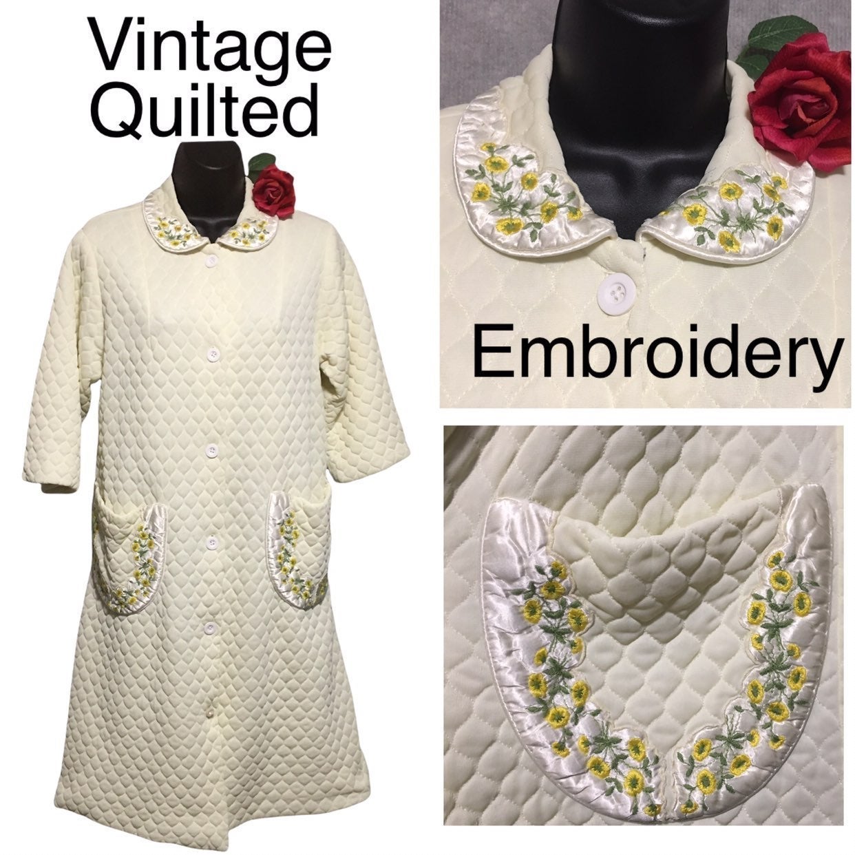 Vtg Quilted Evelyn Pearson 50's 60's Robe