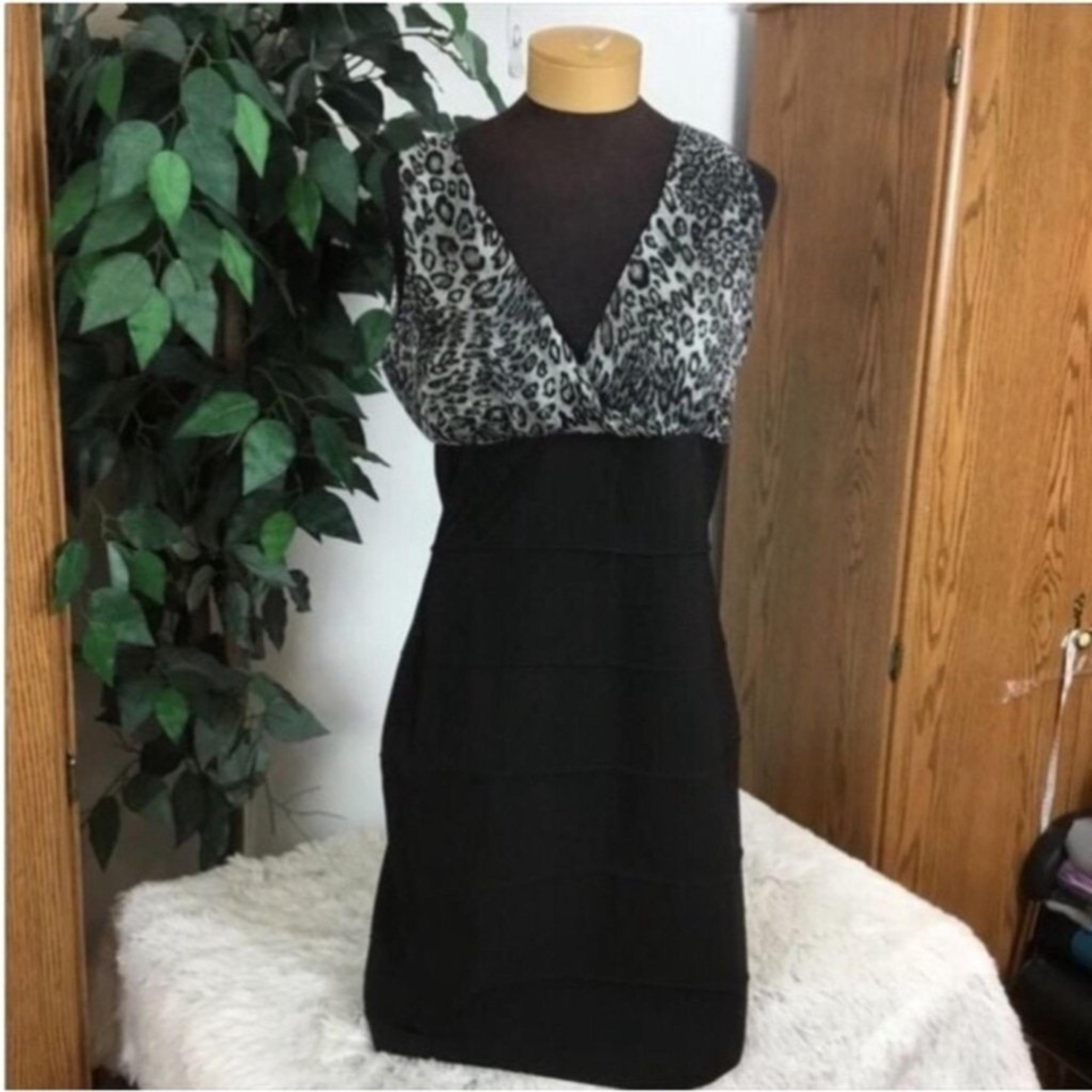 Dots sleeveless dress black with cheetah print Woman’s size 13/14 NWT